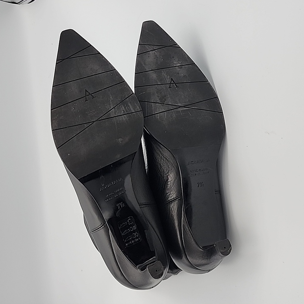 AQUATALIA Maddy Black Leather Low-heeled Scrunched Boot w/Pointed Toe, 7.5 - Picture 5 of 7